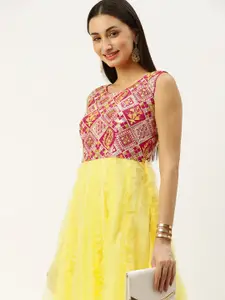 Ethnovog Ethnic Motifs Embroidered Net Maxi Dress