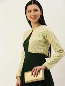 Ethnovog Georgette Maxi Dress With Embroidered Jacket