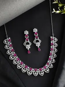 Voylla Silver-Plated CZ Necklace With Earrings