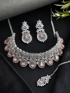 Voylla Silver-Plated CZ Necklace With Earrings