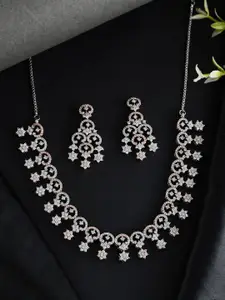 Voylla Silver Plated CZ Studded Star Hanging Necklace Set