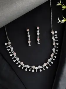 Voylla Silver-Plated CZ Necklace With Earrings