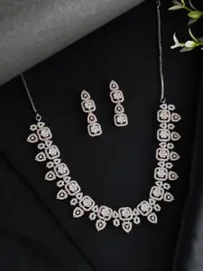 Voylla CZ Studded Dual Tone Square Necklace Set
