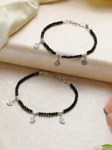 Jazz and Sizzle Set Of 2 Silver-Plated Beaded Anklets
