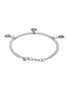 Jazz and Sizzle Set Of 2 Silver-Plated Life Of Circular Charms Beaded Handcrafted Anklets