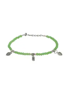 Jazz and Sizzle Set Of 2 Silver-Plated Leaf Charms Beaded Anklet