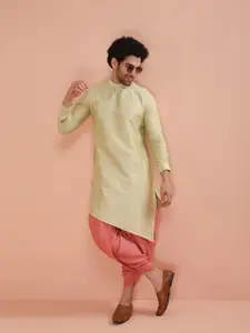 KISAH Men Regular Fit Solid Asymmetric Kurta Dhoti Set