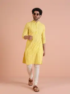KISAH Chevron Printed Mandarin Collar Kurta with Churidar