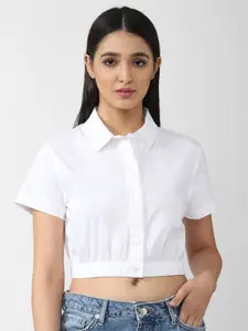 FOREVER 21 Spread Collar Short Sleeves Casual Crop Shirt