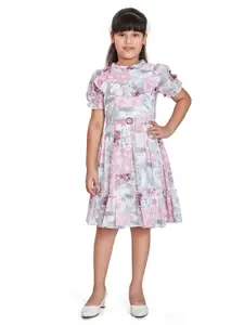 Peppermint Girls Spread Collar Abstract Printed Fit & Flare Dress