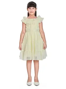 Peppermint Girls Round Neck Ruffles Tiered Satin Fit & Flare Dress