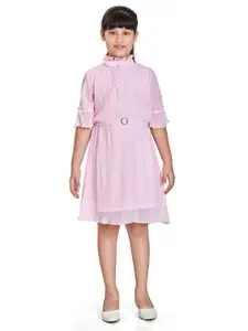 Peppermint Girls Tie-Up Neck Accordion Pleats Fit & Flare Dress