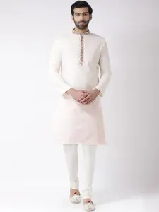KISAH Mandarin Collar Floral Yoke Design Straight Kurta with Churidar