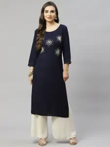 HIGHLIGHT FASHION EXPORT Ethnic Motifs Embroidered Beads and Stones Kurta