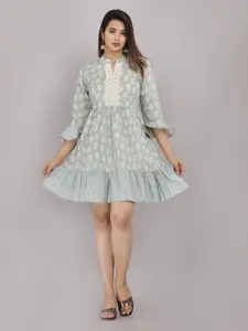 HIGHLIGHT FASHION EXPORT Ethnic Motifs Printed Bell Sleeves A-Line Ethnic Dress