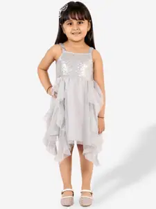 KidsDew Girls Shoulder Straps Sequined Net Fit And Flare Midi Dress