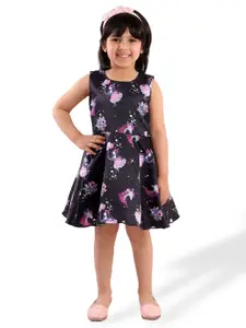 KidsDew Girls Round Neck Conversational Printed Fit & Flare Dress