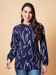 DAEVISH Abstract Printed Cuffed Sleeves Top