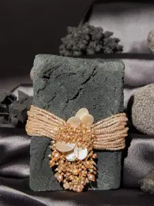 D'oro Women Artificial Beads Gold-Plated Link Bracelet