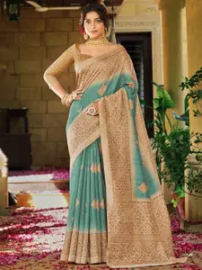 Saree mall Teal & Brown Ethnic Motifs Dabu Saree