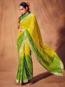 Saree mall Yellow & Green Woven Design Pure Georgette Sarees