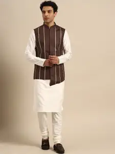 KISAH Mandarin Collar Straight Kurta with Churidar & Nehru Jacket