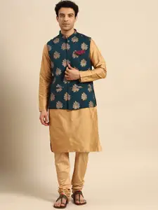 KISAH Mandarin Collar Straight Kurta With Churidar & Jacket