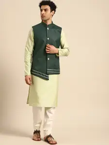 KISAH Mandarin Collar Regular Kurta With Churidar & Nehru Jacket