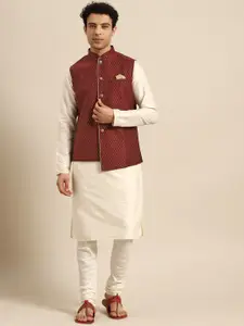 KISAH Mandarin Collar Kurta with Churidar & Nehru Jacket