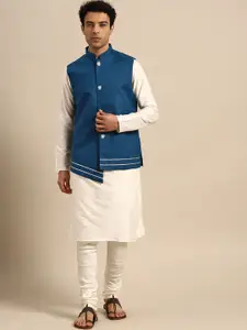 KISAH Mandarin Collar Regular Kurta With Churidar & Nehru Jacket