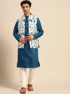 KISAH Mandarin Collar Mirror Work Kurta with Churidar & Nehru Jacket