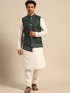 KISAH Mandarin Collar Straight Kurta With Churidar & Jacket