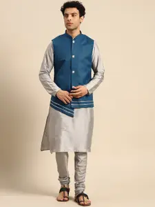 KISAH Mandarin Collar Regular Kurta With Churidar & Nehru Jacket
