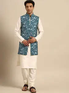 KISAH Mandarin Collar Straight Kurta with Churidar & Jacket