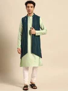 KISAH Mandarin Collar Kurta With Churidar & Jacket