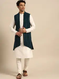 KISAH Mandarin Collar Regular Kurta With Churidar & Jacket