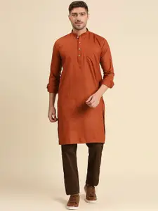 RAJUBHAI HARGOVINDAS Mandarin Collar Silk Cotton Kurta