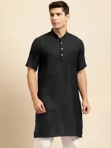 RAJUBHAI HARGOVINDAS Mandarin Collar Silk Cotton Kurta