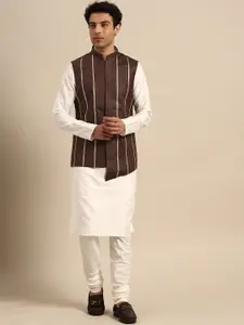 KISAH Mandarin Collar Straight Kurta with Churidar & Nehru Jacket