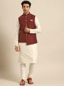 KISAH Mandarin Collar Regular Kurta With Churidar & Nehru Jacket