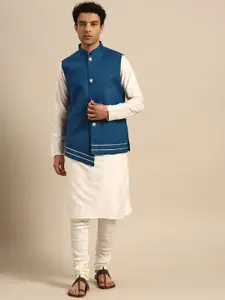 KISAH Mandarin Collar Regular Kurta With Churidar & Nehru Jacket