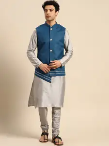 KISAH Mandarin Collar Regular Kurta With Churidar & Nehru Jacket
