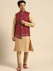 KISAH Mandarin Collar Kurta With Churidar & Jacket