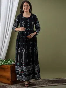 Mialo fashion Ethnic Motifs Printed Cotton Feeding Maternity Ethnic Dress