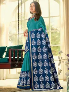 Saree mall Blue & White Ethnic Motifs Zari Dabu Saree