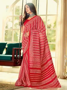 Saree mall Red & White Ethnic Motifs Dabu Sarees