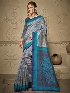 Saree mall Grey & Blue Abstract Printed Silk Bhagalpuri Sarees