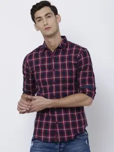 LOCOMOTIVE Men Red & Navy Blue Slim Fit Checked Casual Shirt