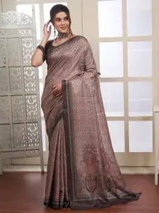 Saree mall Brown & Sea Green Ethnic Motifs Printed Silk Sarees