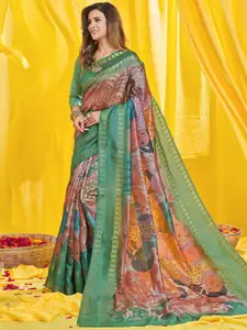 Saree mall Cream-Coloured & Rust Ethnic Motif Printed Zari Silk Sarees